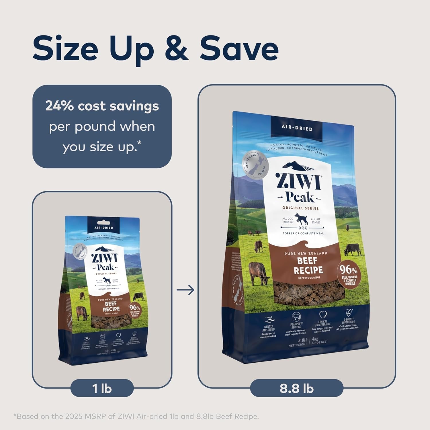 Ziwi Peak Air-Dried Dog Food – Beef - All Natural, High Protein, Grain Free, Limited Ingredient W/ Superfoods (16Oz)