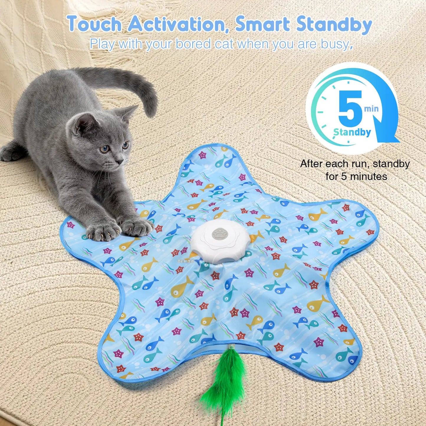 Interactive Unpredictable Moving Feather Hunting Cat Toy - Rechargeable 