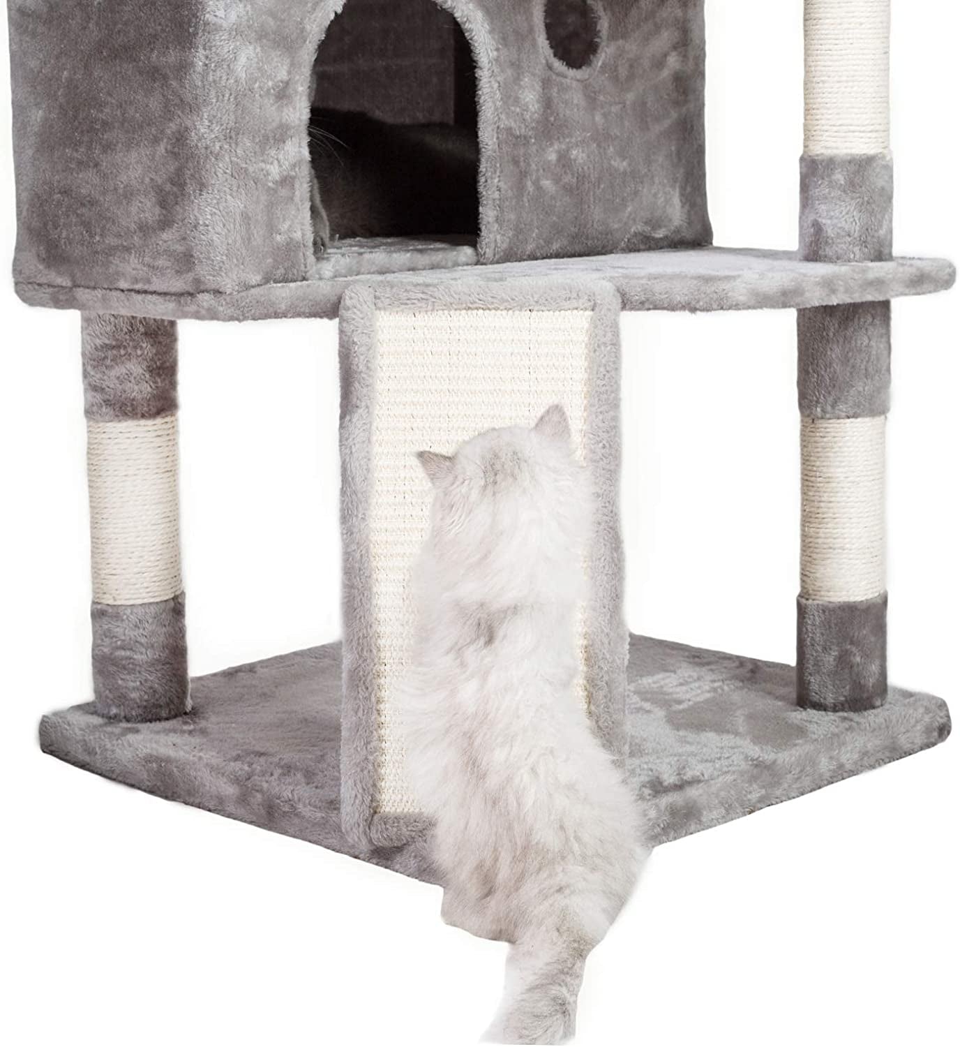 XL Size Cat Tree, 73.4 Inch Cat Tower with 3 Caves, 3 Cozy Perches, Scratching Posts- Light Gray MPJ032W