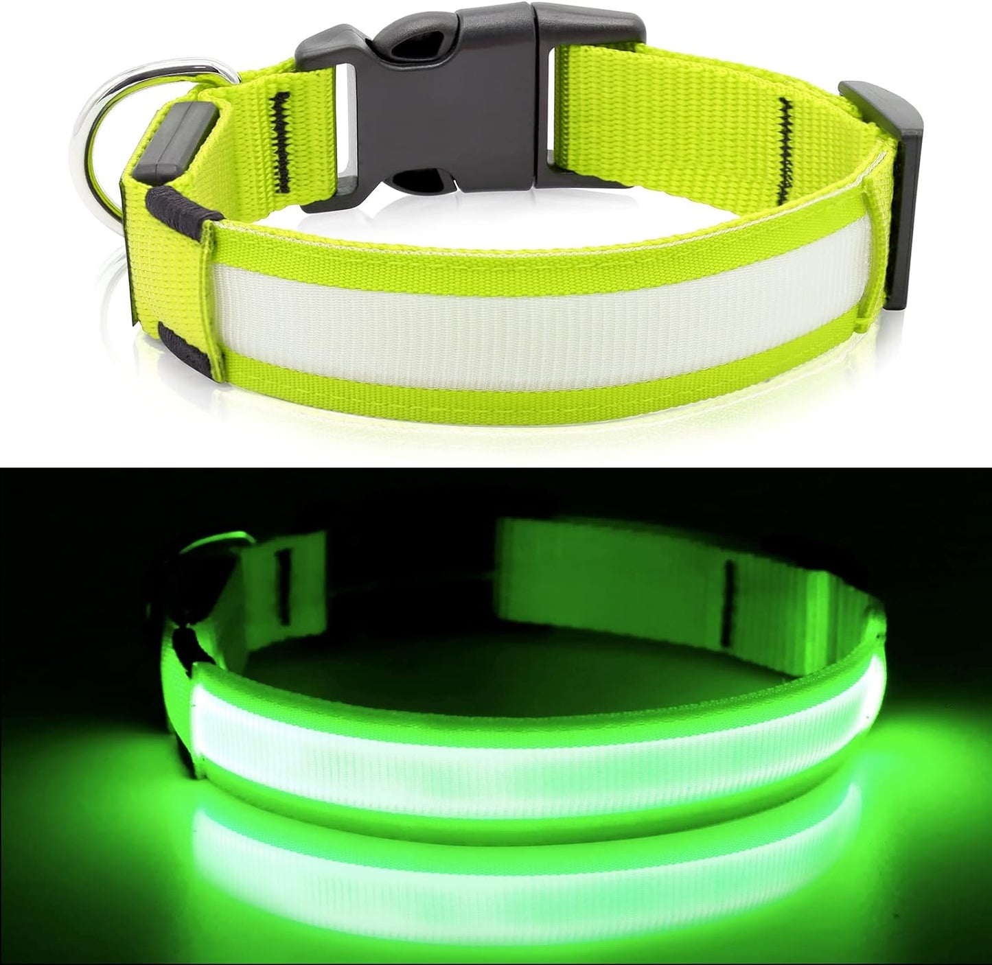 Light up Dog Collars - Rechargeable LED Dog Collar (Neon Green, Large)