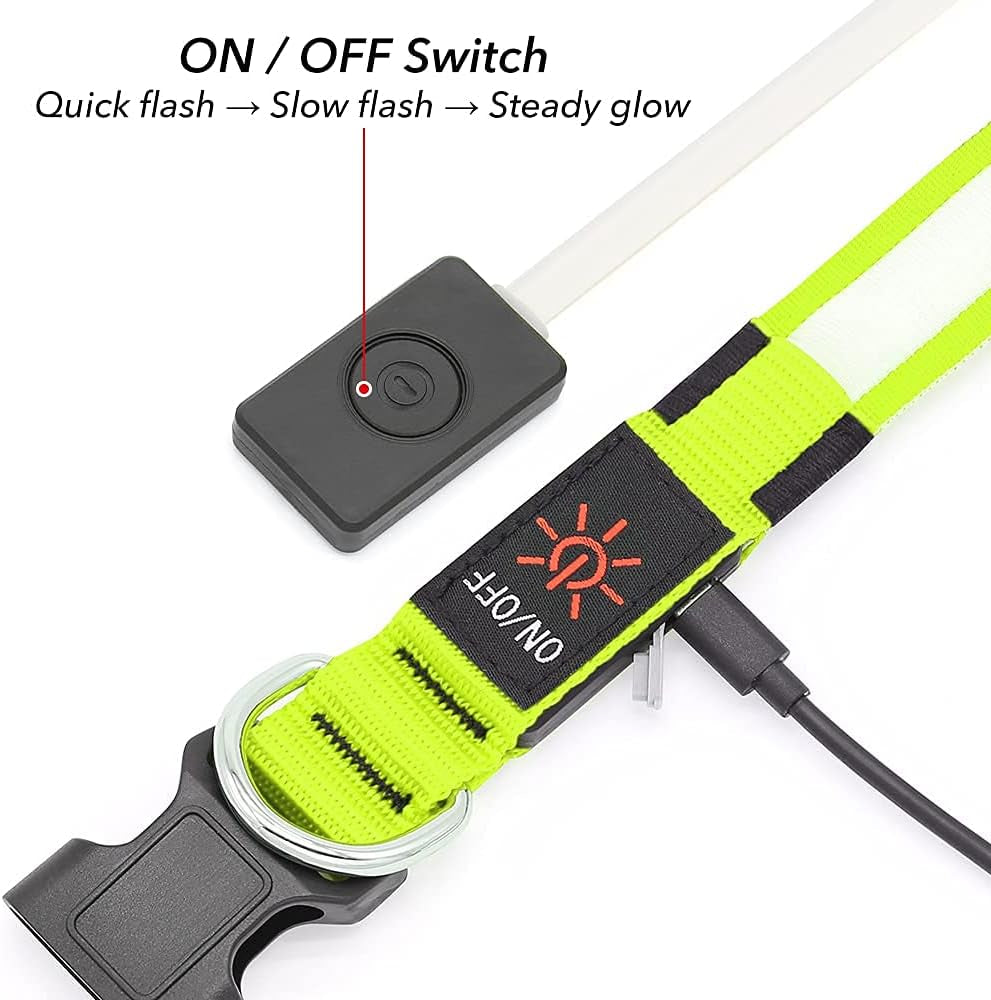 Light up Dog Collars - Rechargeable LED Dog Collar (Neon Green, Large)