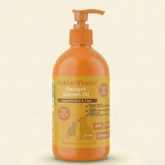 Golden Whisker Salmon Elixir for Cats & Dogs – Triple-Enhanced Omega-3 Formula with Vitamin E, Taurine & Pumpkin Seed Oil for Skin, Coat & Joint Health