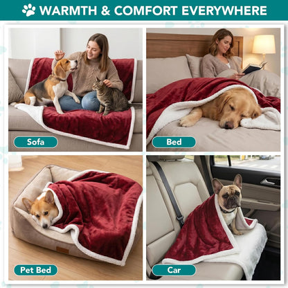Pet Bed Blanket Fleece Furniture Throw Plush Reversible Washable, Mini 29X40 Maroon Red