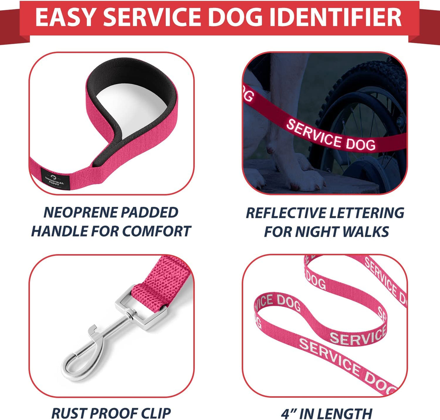 Service Dog Vest with Hook and Loop Straps and Matching Service Dog Leash Set - XL - Harness Features Reflective Patch and Comfortable Mesh Design