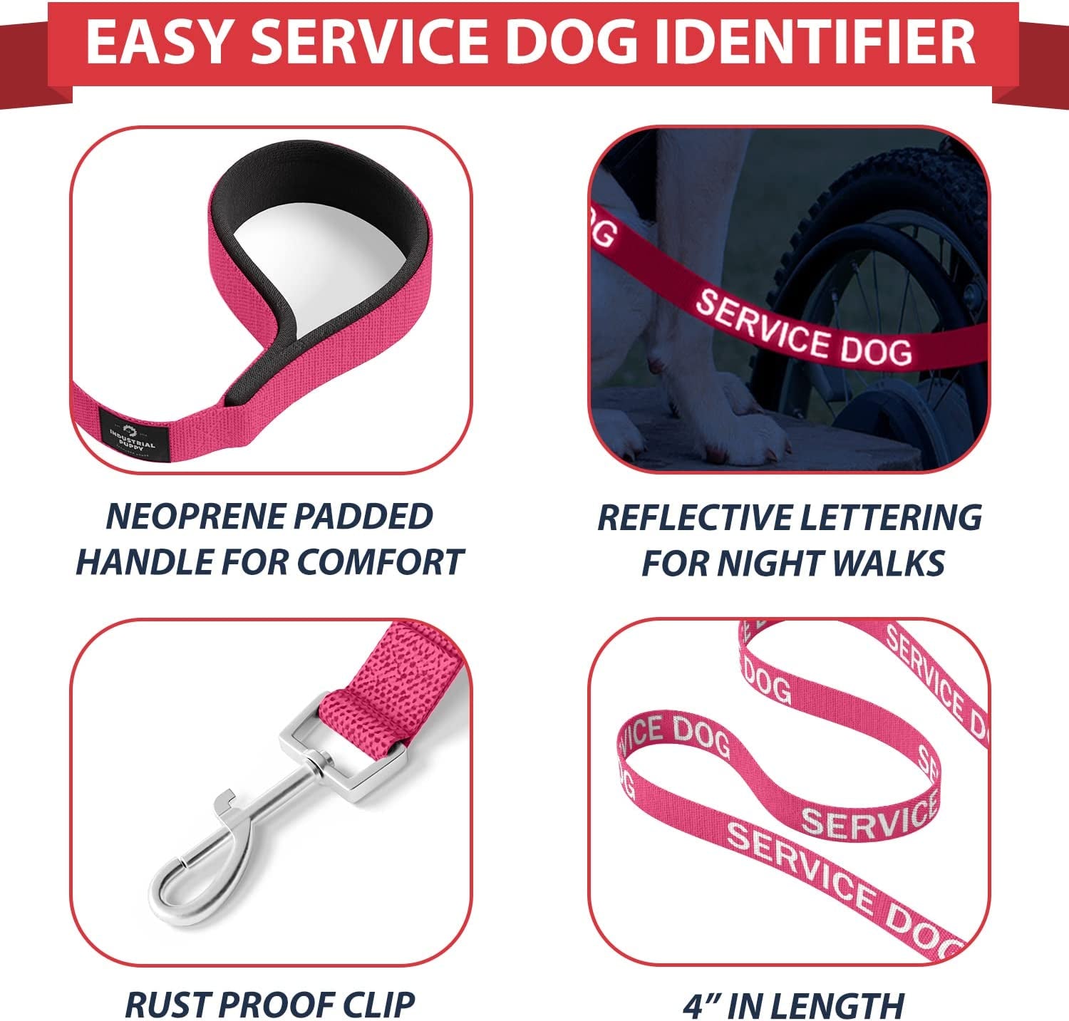Service Dog Vest with Hook and Loop Straps and Matching Service Dog Leash Set - XL - Harness Features Reflective Patch and Comfortable Mesh Design