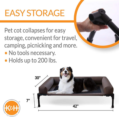 Bolster Pet Elevated Outdoor Dog Bed with Removable Bolsters - Chocolate/Black Mesh, Large 30 X 42 X 7 Inches