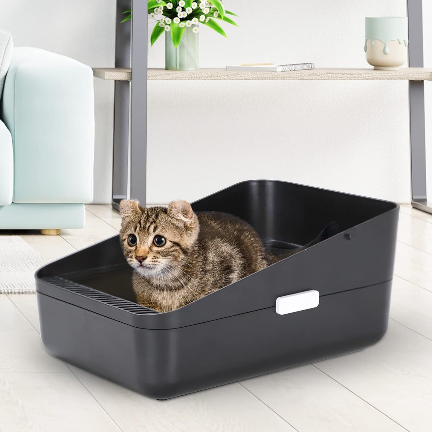 Open Litter Box, High Side Sifting (Black Small)