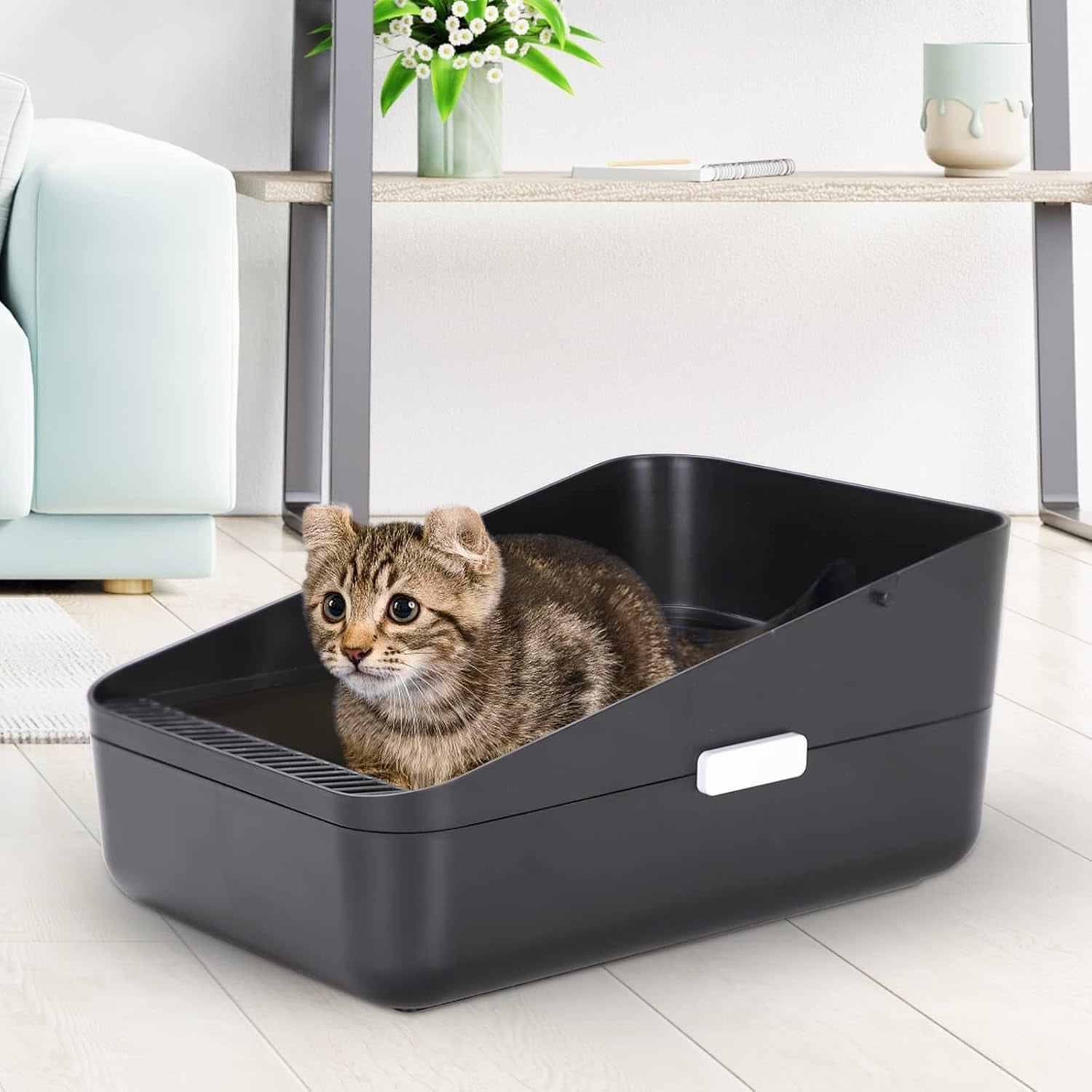 Open Litter Box, High Side Sifting (Black Small)