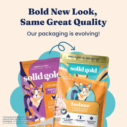 Solid Gold Indoor Dry Cat Food - Grain Free & Gluten Free - Chicken - Sensitive Stomach & Hairball Support for Adult Cats - 12LB