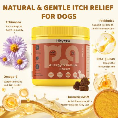 Hipypaw Allergy & Immune Bites for Seasonal Allergies, for Dogs' Gut & Immune Health