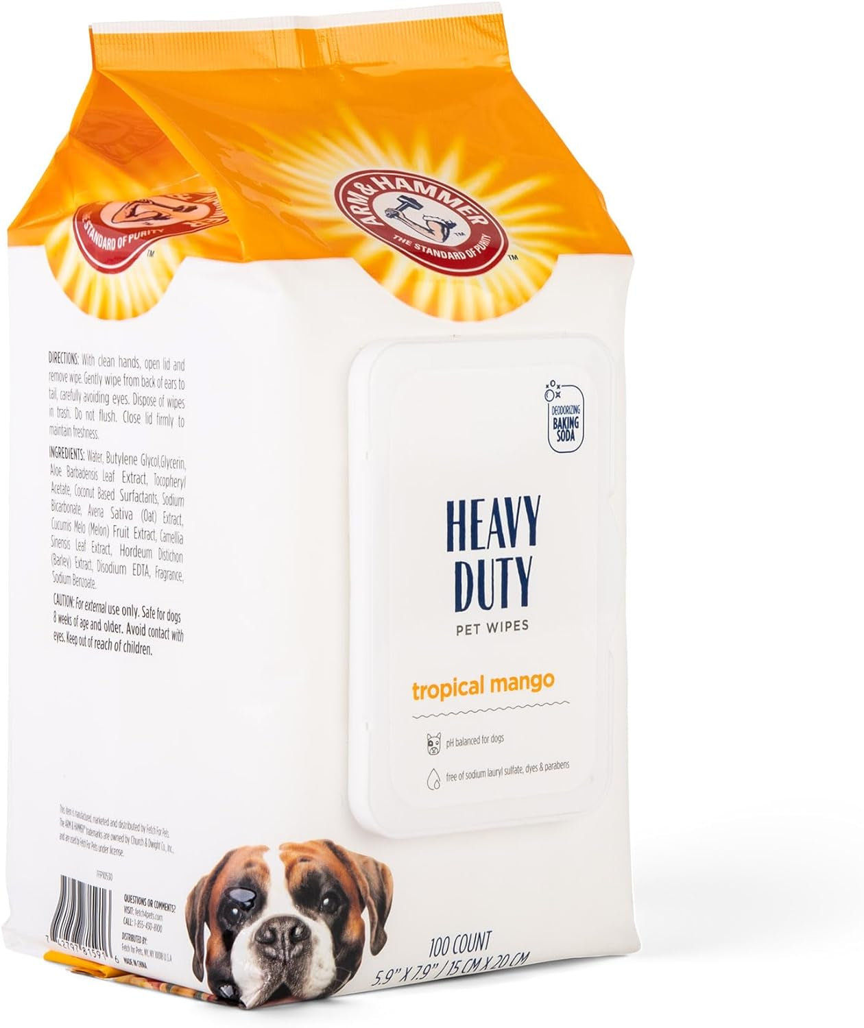 Heavy Duty Dog Wipes - Multipurpose Paw & Butt Cleaners, Deodorizing & Freshening, Mango Scent, 100 Count