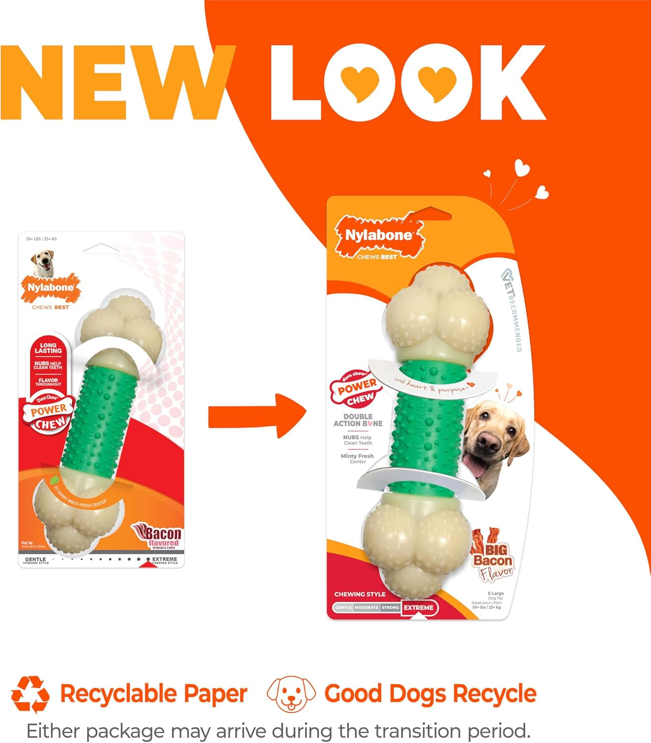 Bone Power Chew Toy for Dogs- Bacon Flavor, X-Large 
