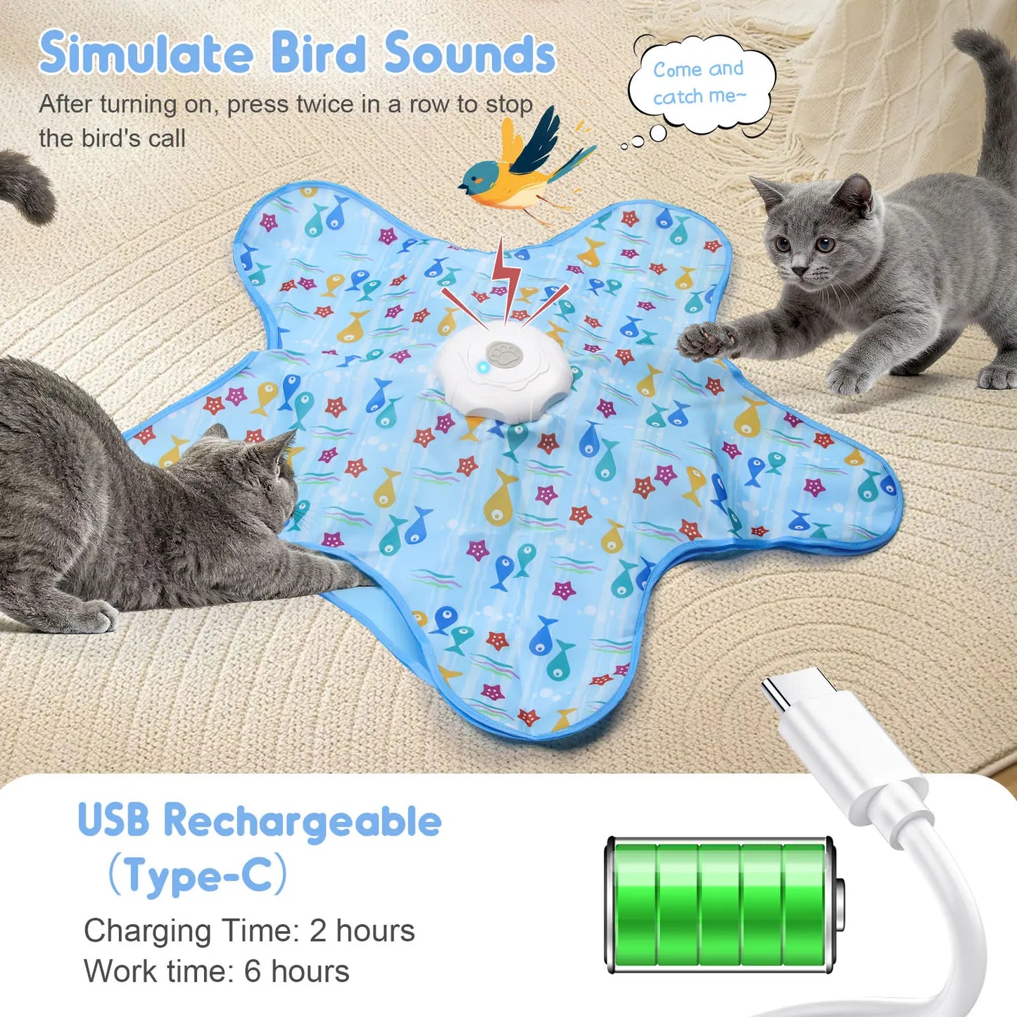Interactive Unpredictable Moving Feather Hunting Cat Toy - Rechargeable 