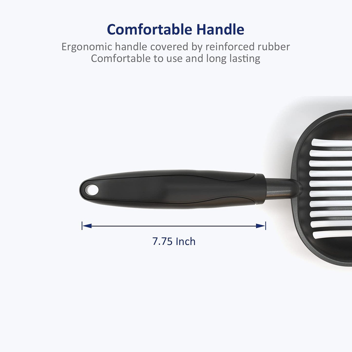 Cat Litter Scoop, Non-Stick Plated Aluminum Alloy Sifter, Size Large, Coated Black Body with Black Handle