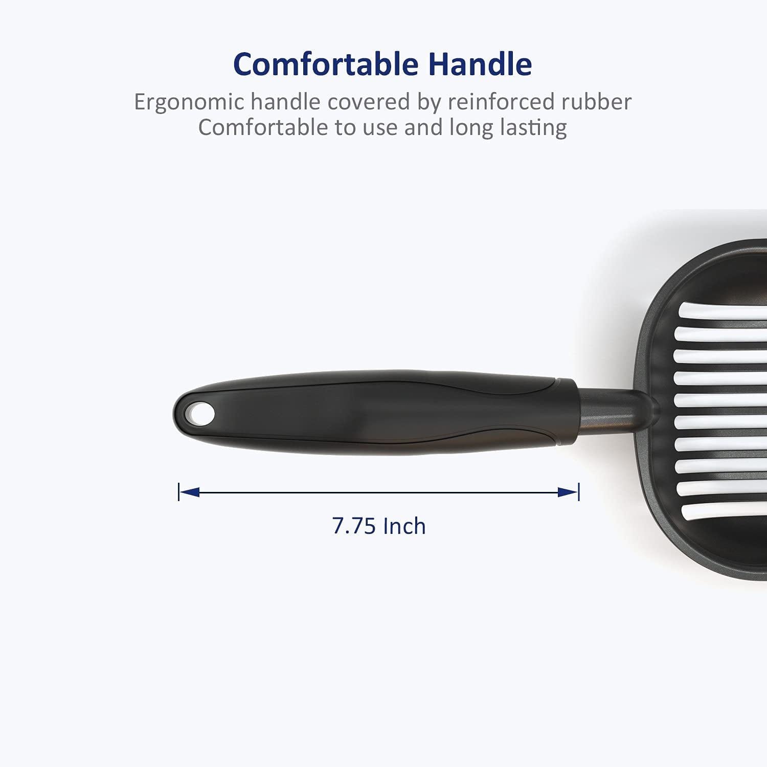 Cat Litter Scoop, Non-Stick Plated Aluminum Alloy Sifter, Size Large, Coated Black Body with Black Handle