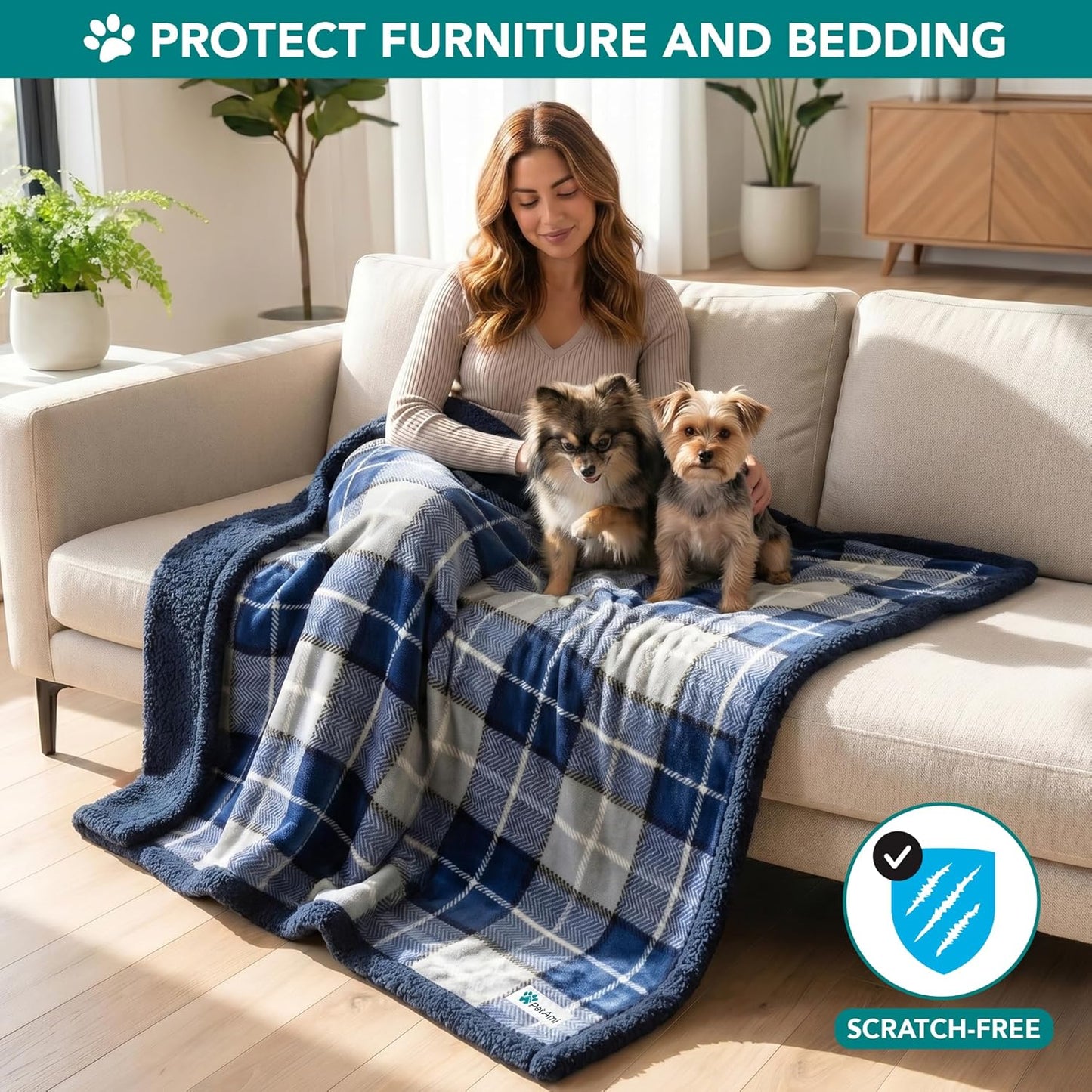 Dog Blanket for Medium Large Dogs, Fleece Throw Plush Reversible Washable, 40X60 Plaid Navy Blue