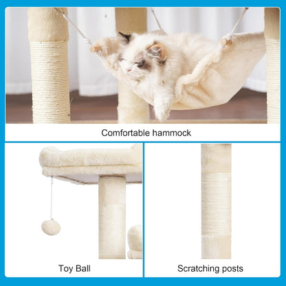 Large Multi-Level Cat Tree Condo Furniture with Sisal-Covered Scratching Posts, 2 Bigger Plush Condos, Perch Hammock