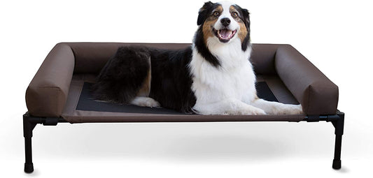 Bolster Pet Elevated Outdoor Dog Bed with Removable Bolsters - Chocolate/Black Mesh, Large 30 X 42 X 7 Inches