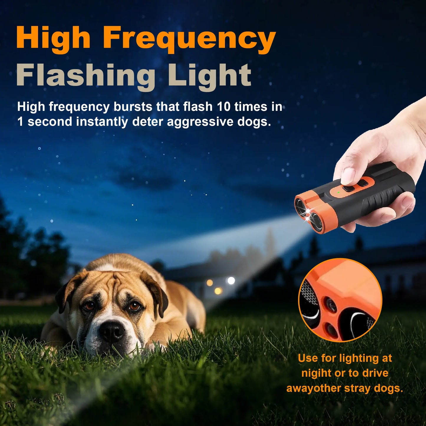 Ultrasonic Dog Barking Deterrent Training Tool - Rechargeable Usb, 50Ft Range, 25Khz Frequency, Flashlight