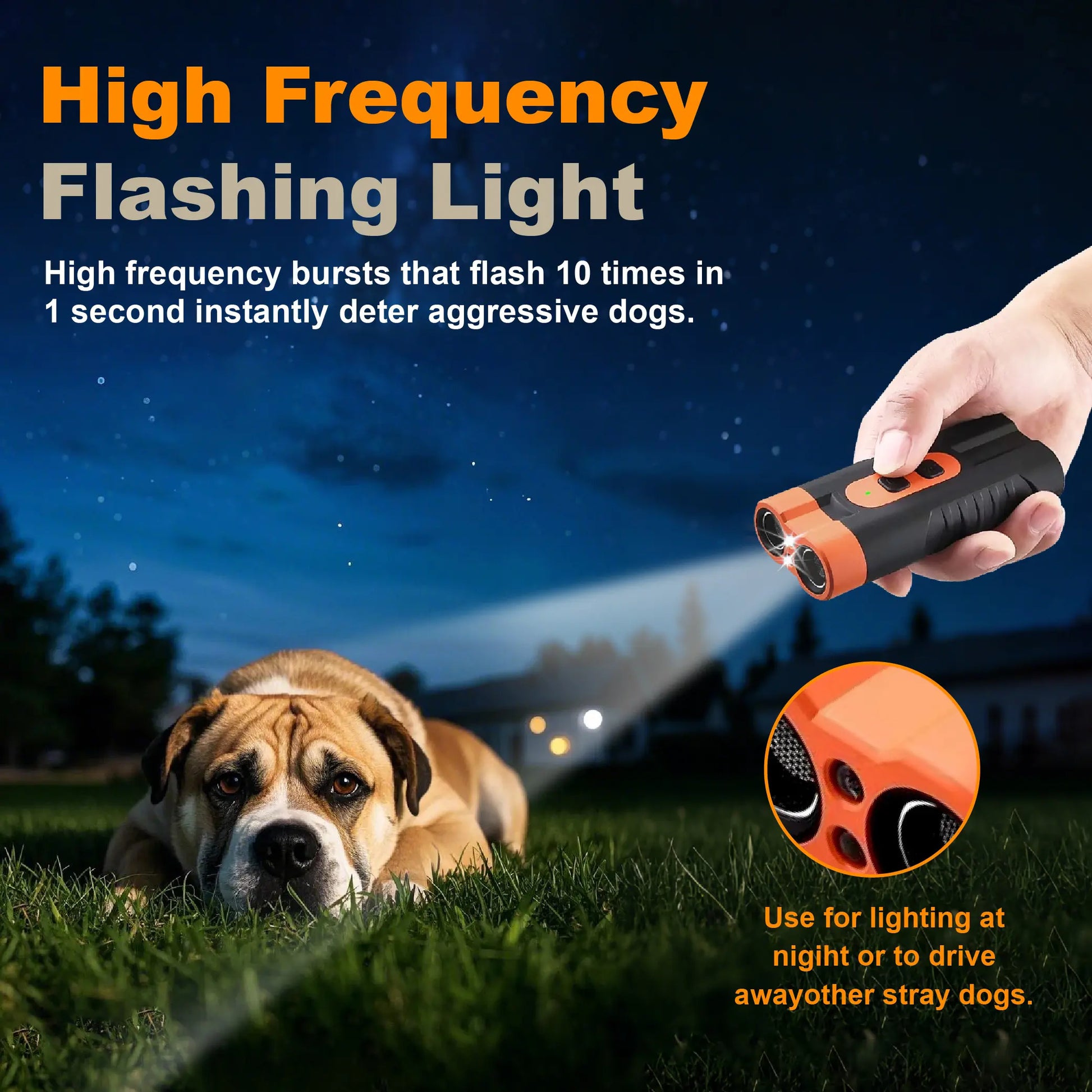 Ultrasonic Dog Barking Deterrent Training Tool - Rechargeable Usb, 50Ft Range, 25Khz Frequency, Flashlight