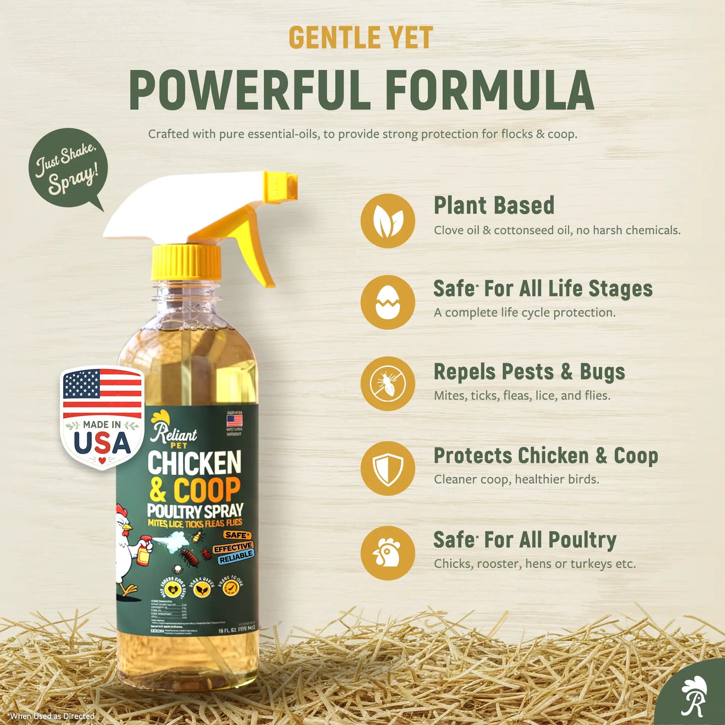 Reliant Pet Chicken & Coop Poultry Spray for Mites, Lice, Ticks, Fleas and Flies 