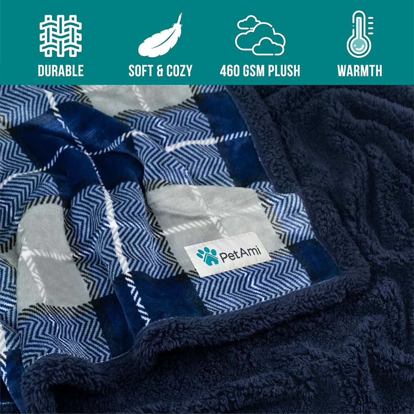 Dog Blanket for Medium Large Dogs, Fleece Throw Plush Reversible Washable, 40X60 Plaid Navy Blue