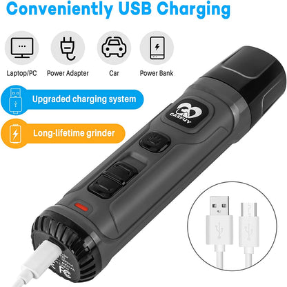 Dog Nail Grinder with 2 LED Light 2-Speed Powerful Electric Pet Nail Trimmer Professional Quiet Painless (Grey)