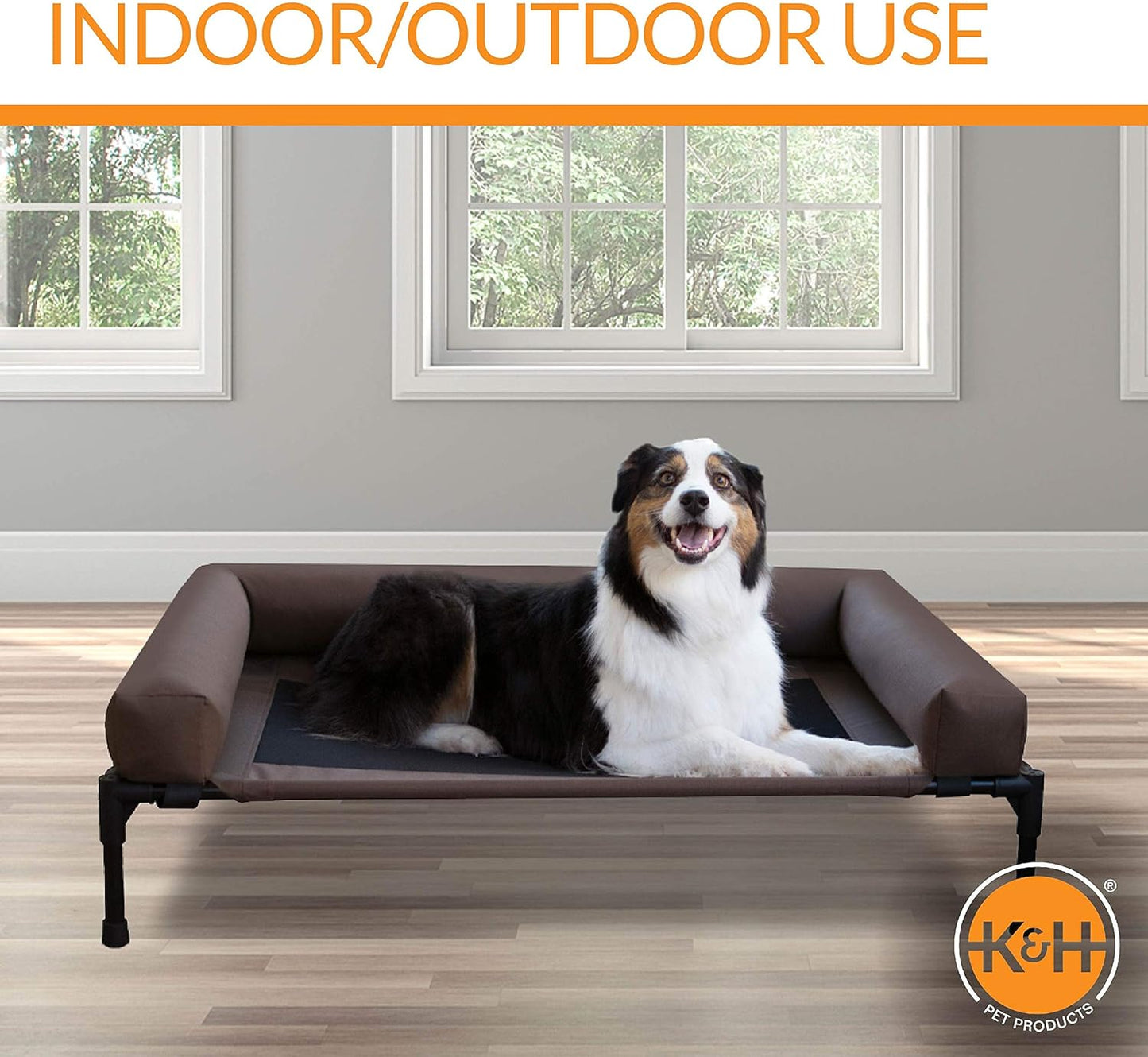 Bolster Pet Elevated Outdoor Dog Bed with Removable Bolsters - Chocolate/Black Mesh, Large 30 X 42 X 7 Inches