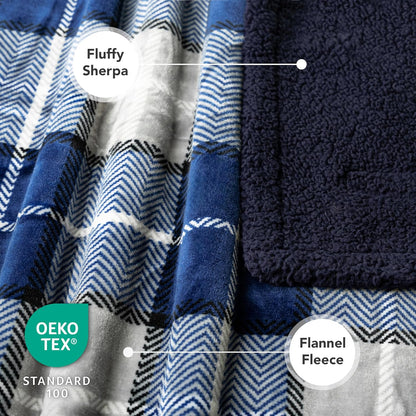 Dog Blanket for Medium Large Dogs, Fleece Throw Plush Reversible Washable, 40X60 Plaid Navy Blue