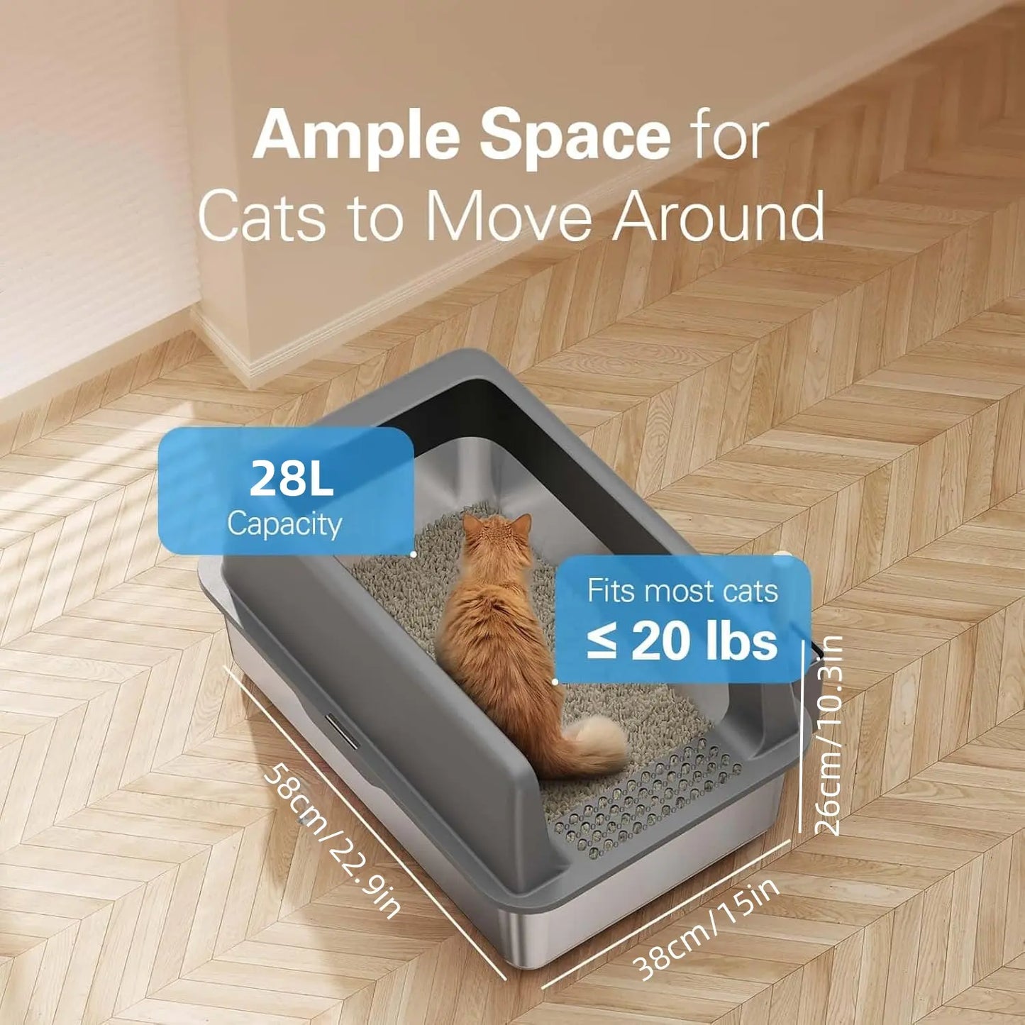 Stainless Steel Litter Box with Lid - High-Sided, Non-Sticky, Large Size 