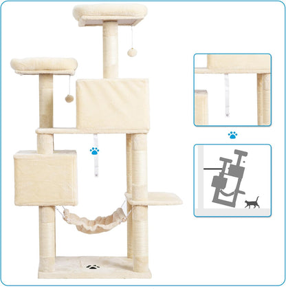 Large Multi-Level Cat Tree Condo Furniture with Sisal-Covered Scratching Posts, 2 Bigger Plush Condos, Perch Hammock