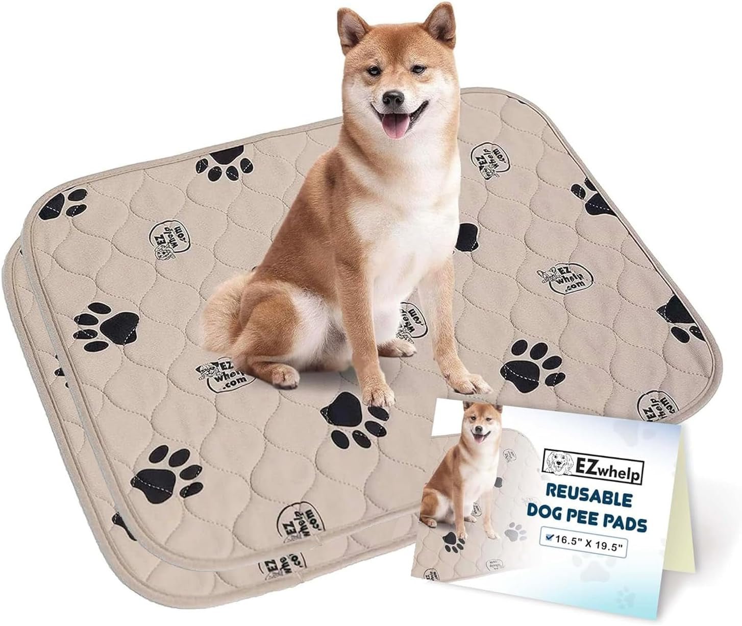 Premium Reusable Dog Pee Pads - Washable Waterproof Potty Training Mats, 2 Pack (16.5x19.5 Inch) with Rounded Corners