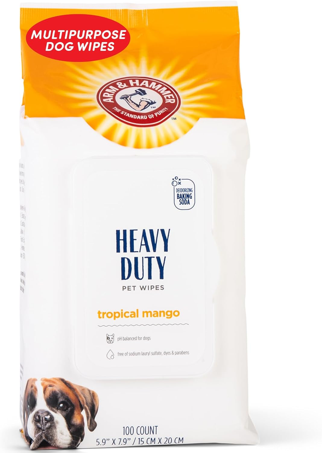 Heavy Duty Dog Wipes - Multipurpose Paw & Butt Cleaners, Deodorizing & Freshening, Mango Scent, 100 Count