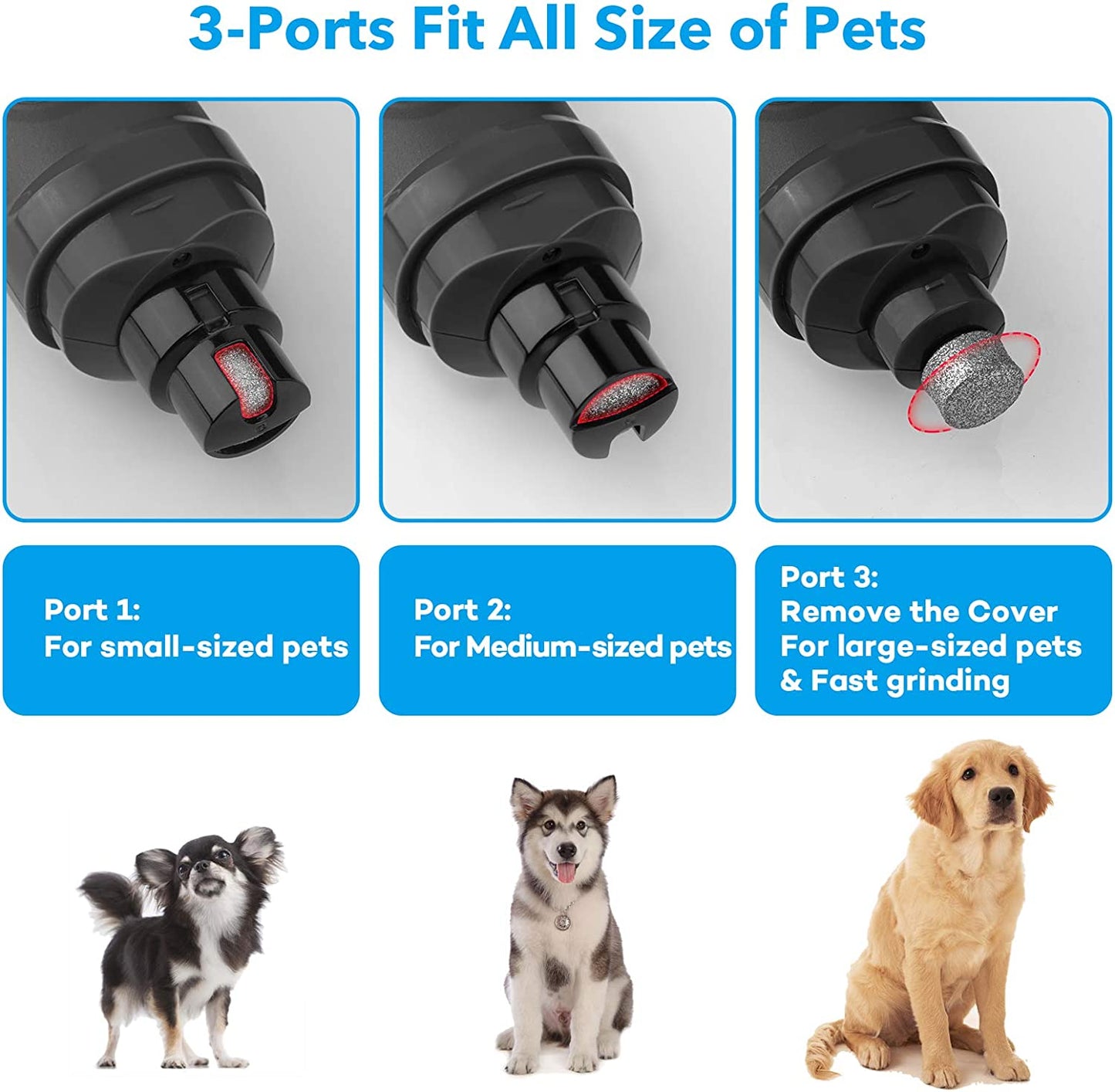 Dog Nail Grinder with 2 LED Light 2-Speed Powerful Electric Pet Nail Trimmer Professional Quiet Painless (Grey)