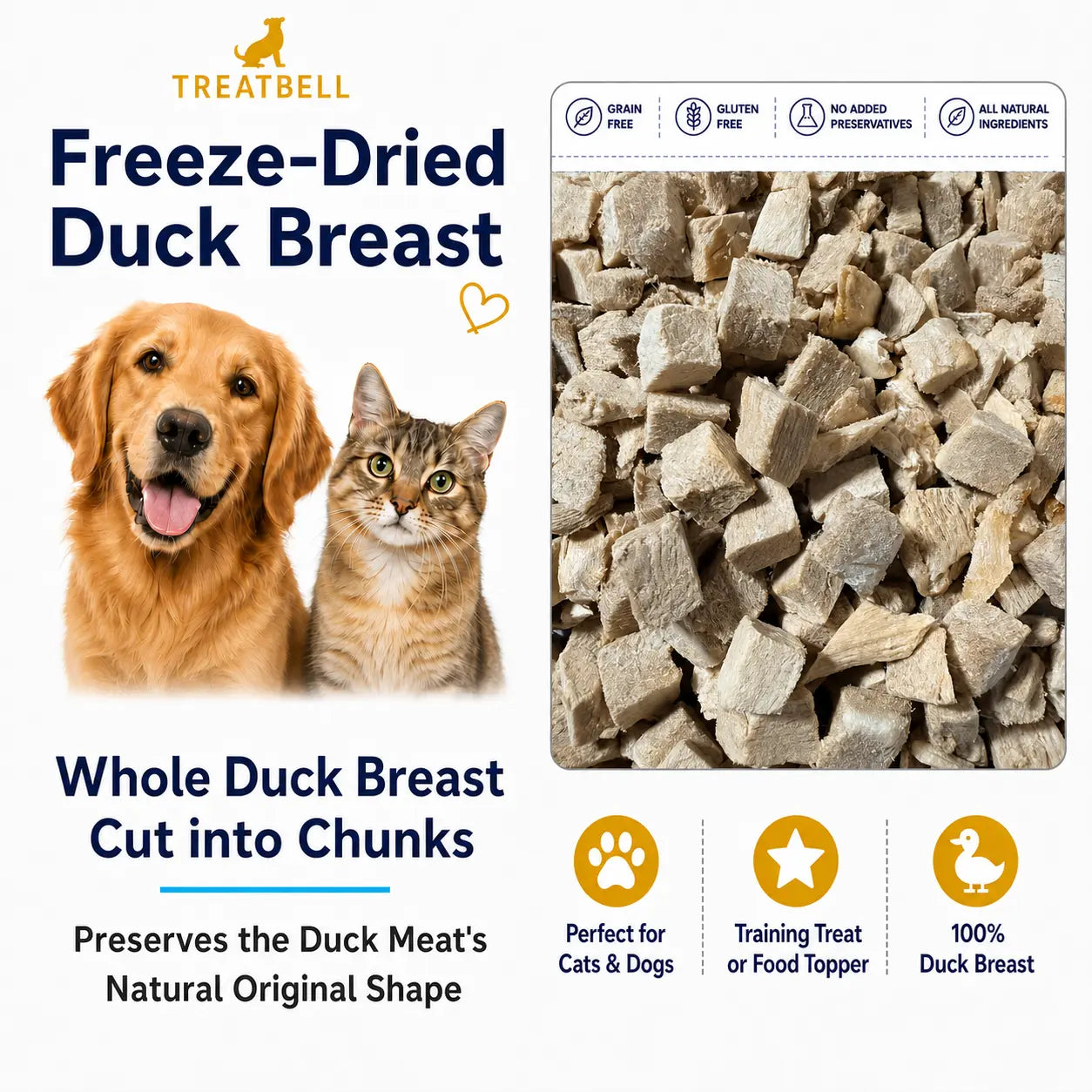 100% Freeze-Dried Duck 16.5Oz /3 Pack, Single-Ingredient High-Protein Pet Treats 