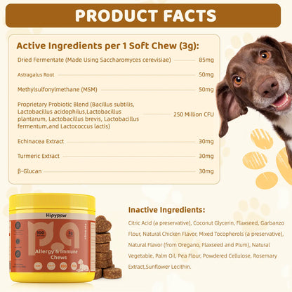 Hipypaw Allergy & Immune Bites for Seasonal Allergies, for Dogs' Gut & Immune Health