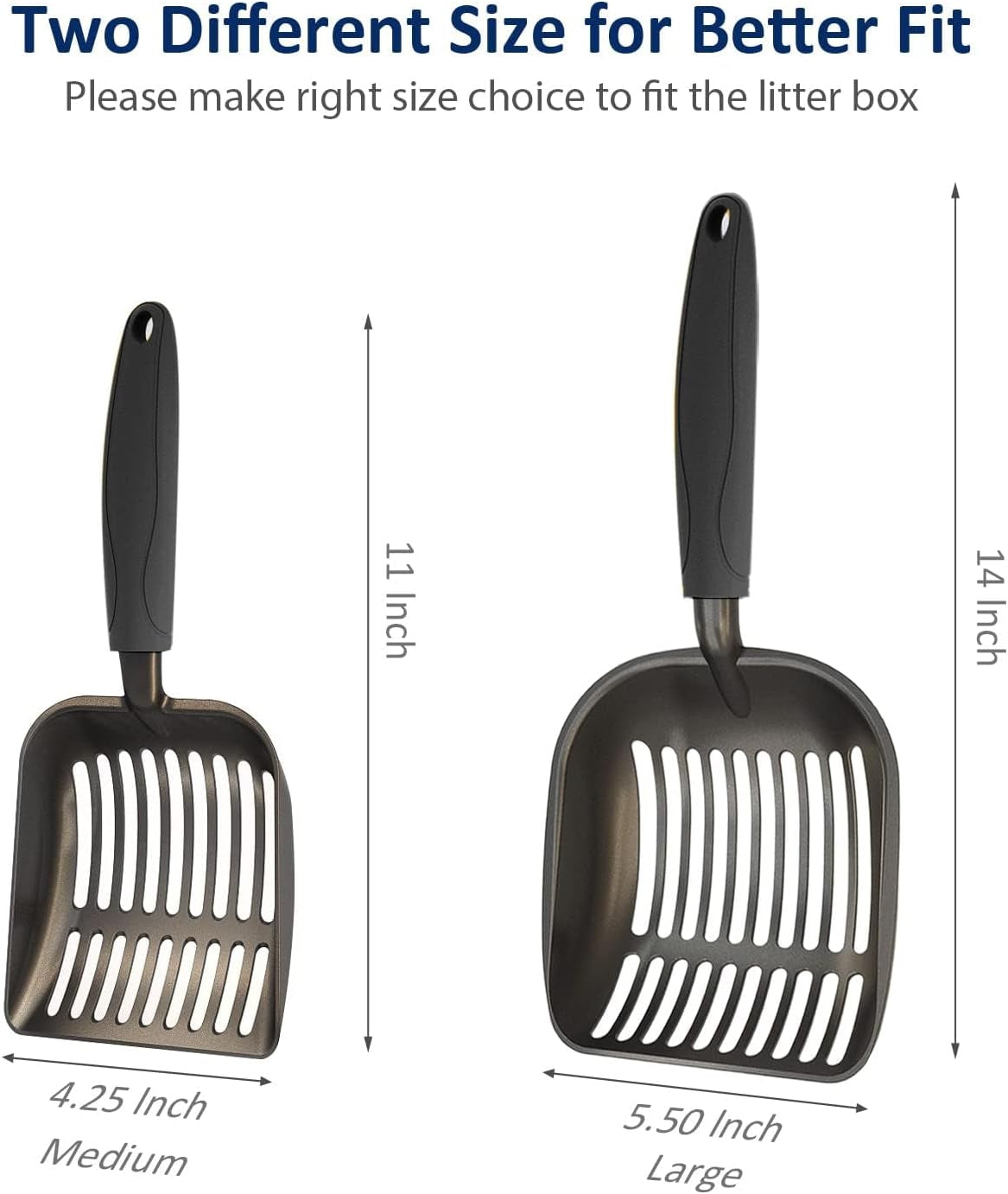 Cat Litter Scoop, Non-Stick Plated Aluminum Alloy Sifter, Size Large, Coated Black Body with Black Handle