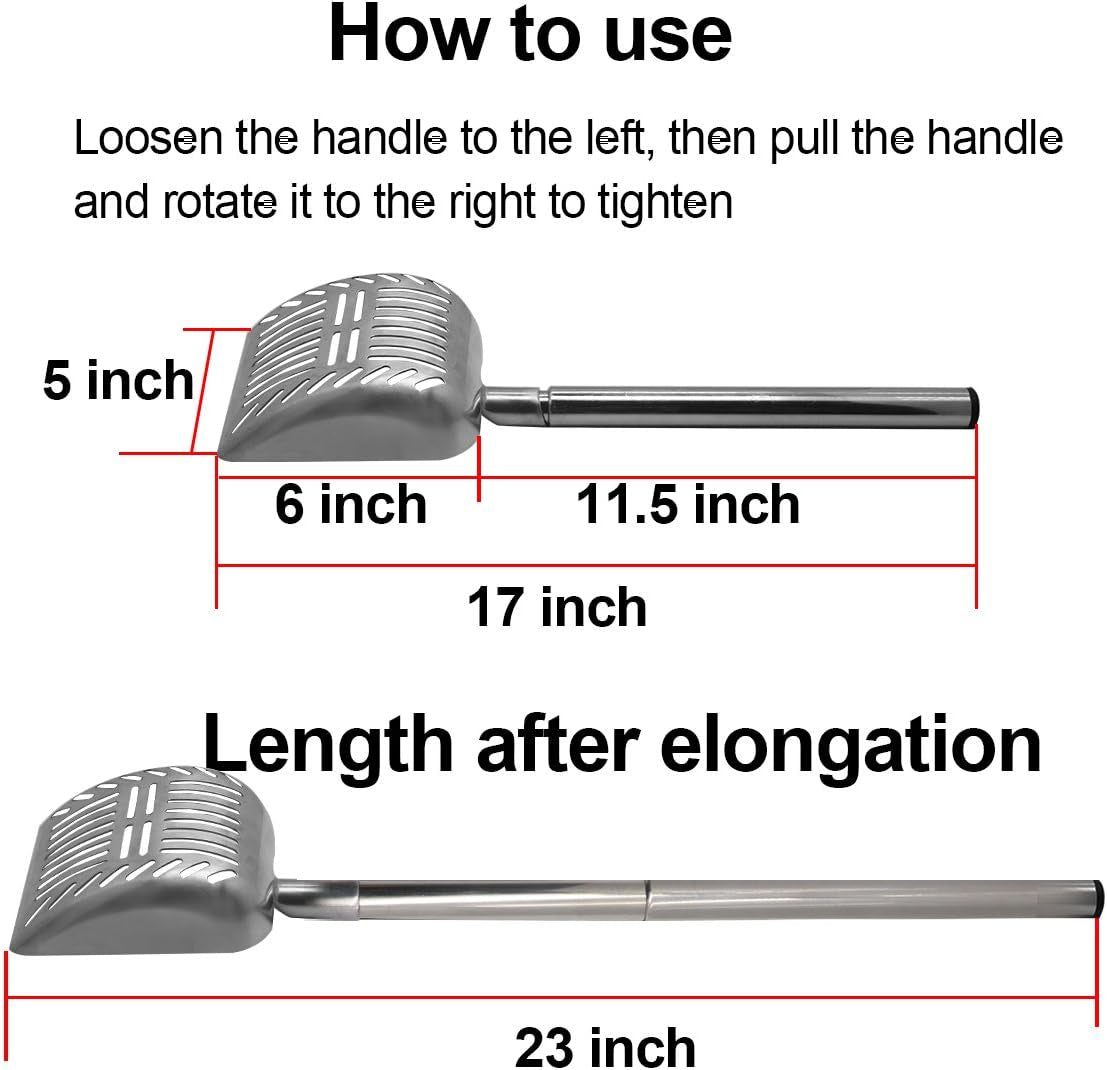 Stainless Steel Cat Litter Scoop 23 Inches Telescoping Litter Scoop with Long Handle