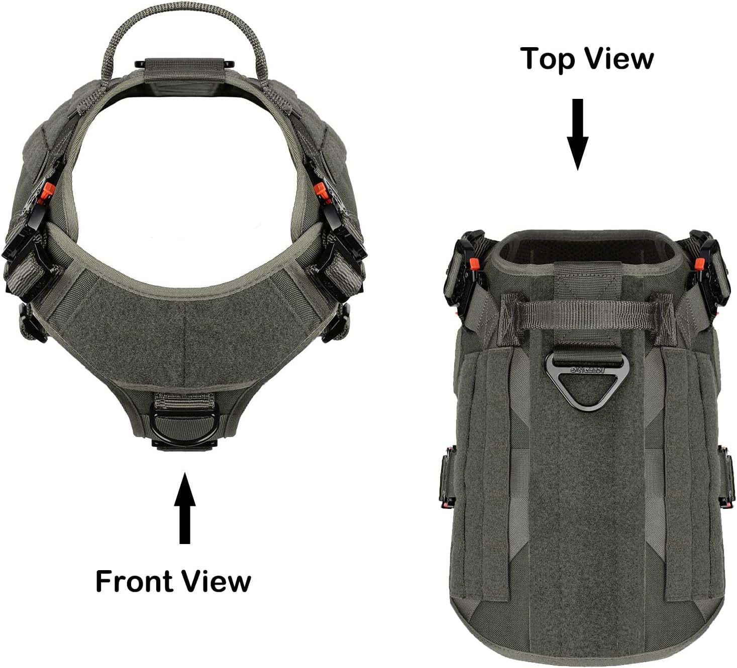 Tactical Dog Harness with Metal Buckles and MOLLE System, Adjustable No-Pull Vest for Large Working Dogs (Size L: 28"-35" Chest), Green