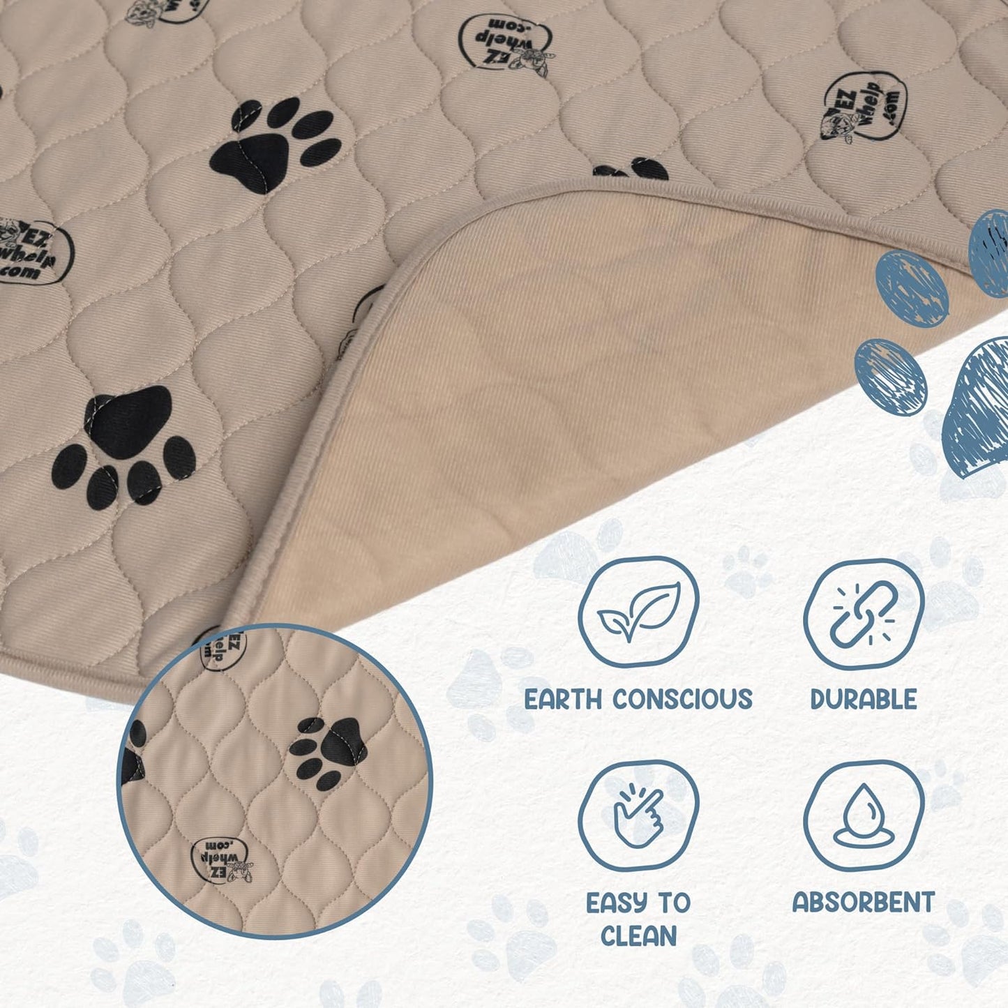 Premium Reusable Dog Pee Pads - Washable Waterproof Potty Training Mats, 2 Pack (16.5x19.5 Inch) with Rounded Corners