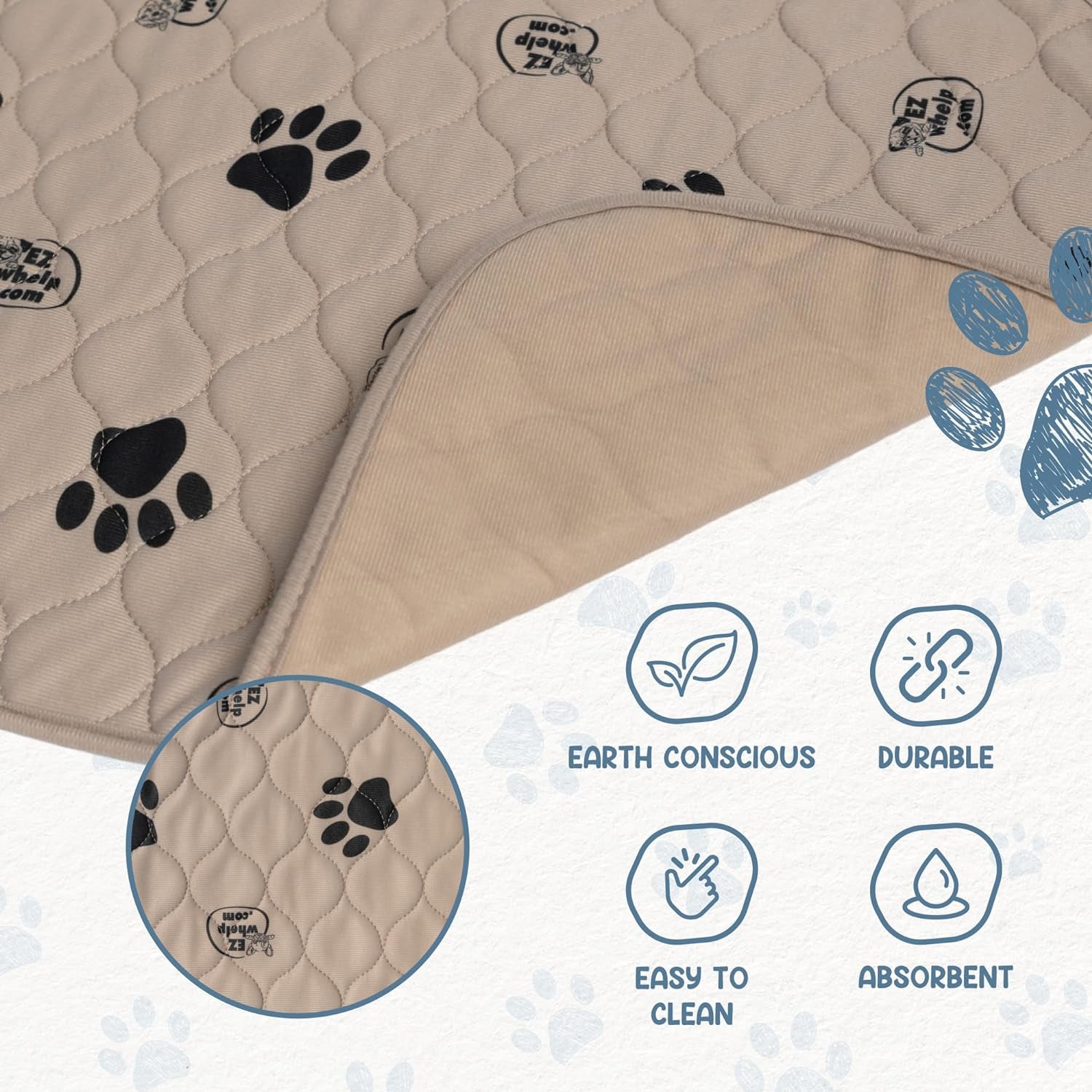 Premium Reusable Dog Pee Pads - Washable Waterproof Potty Training Mats, 2 Pack (16.5x19.5 Inch) with Rounded Corners
