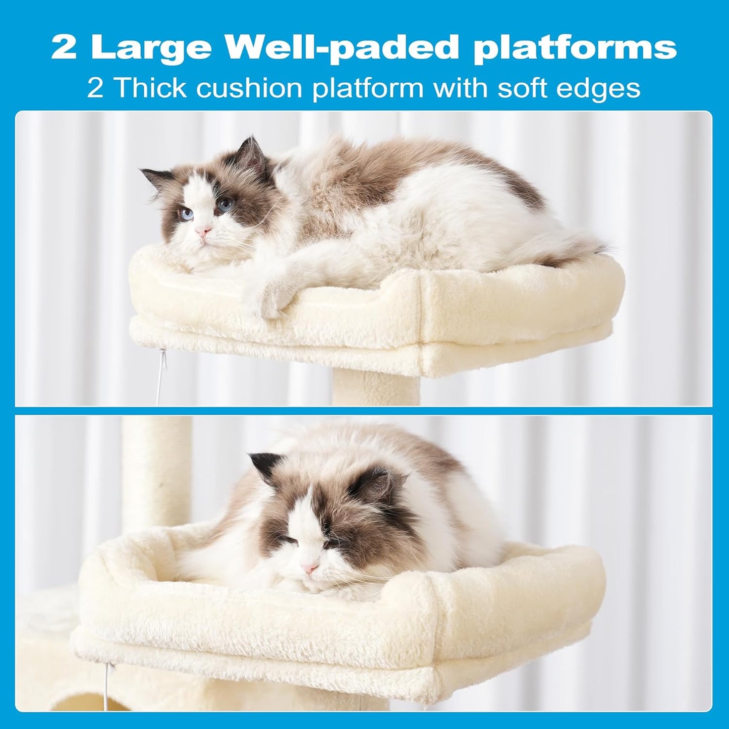 Large Multi-Level Cat Tree Condo Furniture with Sisal-Covered Scratching Posts, 2 Bigger Plush Condos, Perch Hammock