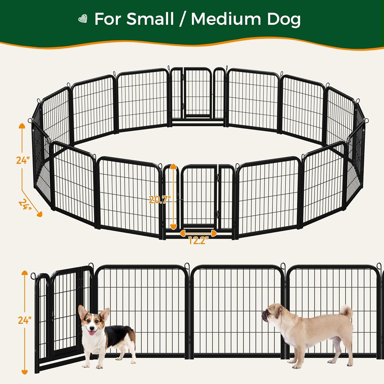 Dog Playpen Outdoor, 24 Inch 16 Panels Heavy Duty Metal Pet Fence