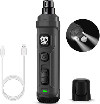 Dog Nail Grinder with 2 LED Light 2-Speed Powerful Electric Pet Nail Trimmer Professional Quiet Painless (Grey)