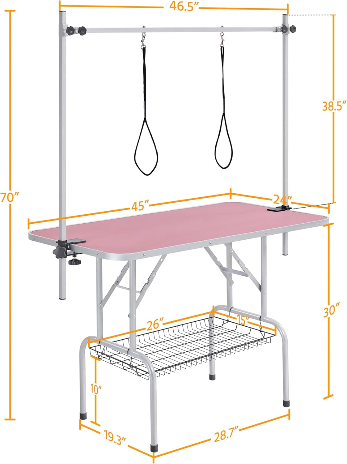 46'' Pet Grooming Table for Large Dogs Adjustable Height - W/Arm/Noose/Mesh Tray Maximum Capacity up to 265Lb -Pink
