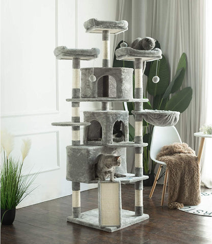 XL Size Cat Tree, 73.4 Inch Cat Tower with 3 Caves, 3 Cozy Perches, Scratching Posts- Light Gray MPJ032W