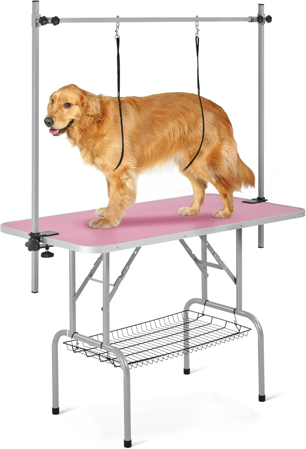 46'' Pet Grooming Table for Large Dogs Adjustable Height - W/Arm/Noose/Mesh Tray Maximum Capacity up to 265Lb -Pink