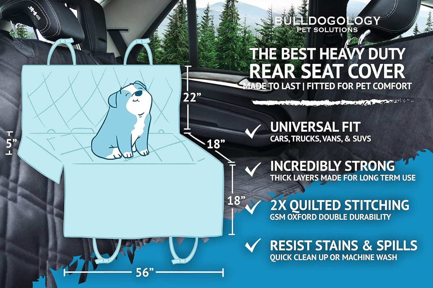 Dog Car Seat Cover for Back Seat 58"X56" Waterproof Pet Seat Cover SUV - Dog Hammock (Large)